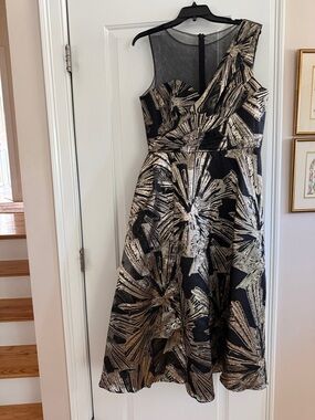 Theia Dresses | Theia Kia Satin Cape Fit & Flare Gown | Color: Blue | Size: 6 | Pm-85672584'S Closet